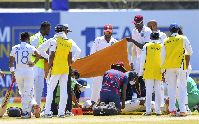  West Indies opener Jeremy Solozano taken for scans after being hit on helmet while fielding