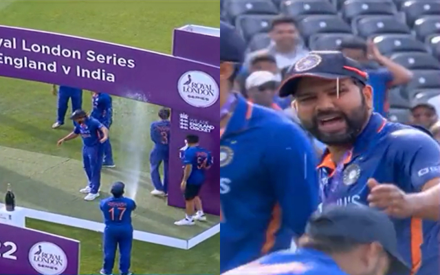  Watch: Rohit Sharma Scolds His Teammates For Wasting Champagne After England Series Victory