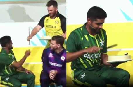 Watch: Aaron Finch presents Babar Azam birthday cake during 20-20 World Cup event