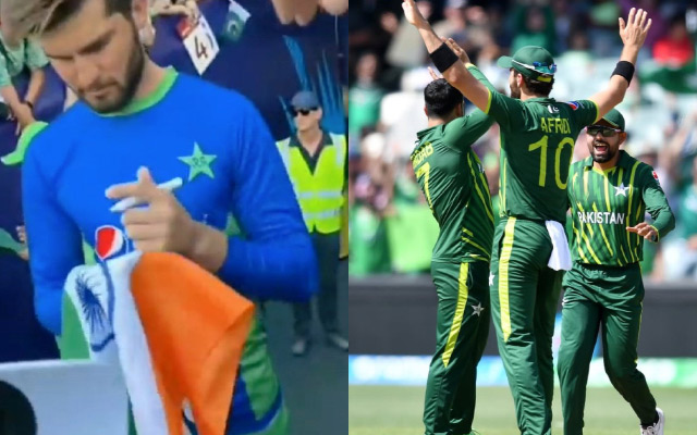  Shaheen Afridi signs his initials on Indian Flag, picture goes viral