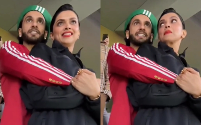 Watch: Ranveer Singh holds Deepika Padukone tightly before Lionel Messi’s goal