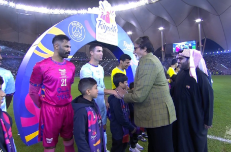 Watch: Bollywood megastar Amitabh Bachchan meets Cristiano Ronaldo and Lionel Messi ahead of PSG vs Al Nassr