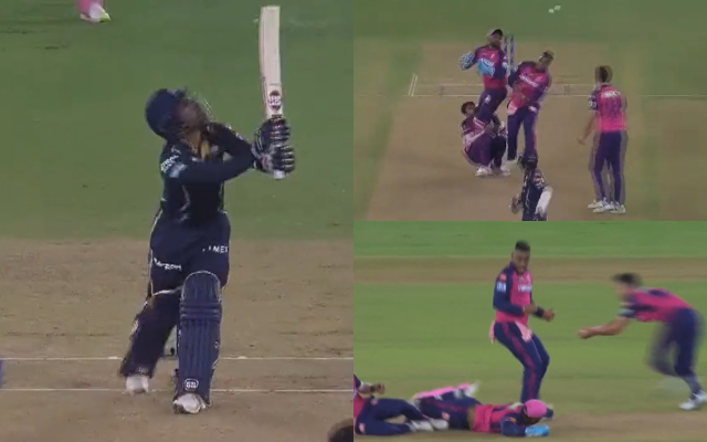  Watch: Three Rajasthan Royals converge to take a catch, fourth field takes it on the rebound in the clash against Gujarat Titans