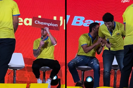 ‘He did Bravo dirty’ – Fans react as Ben Stokes makes fun of Dwayne Bravo’s music during special CSK event