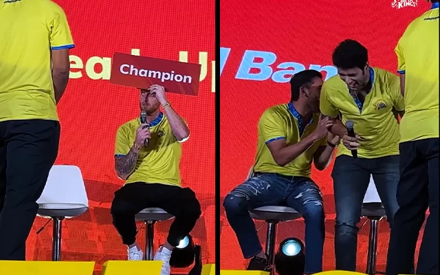  ‘He did Bravo dirty’ – Fans react as Ben Stokes makes fun of Dwayne Bravo’s music during special CSK event