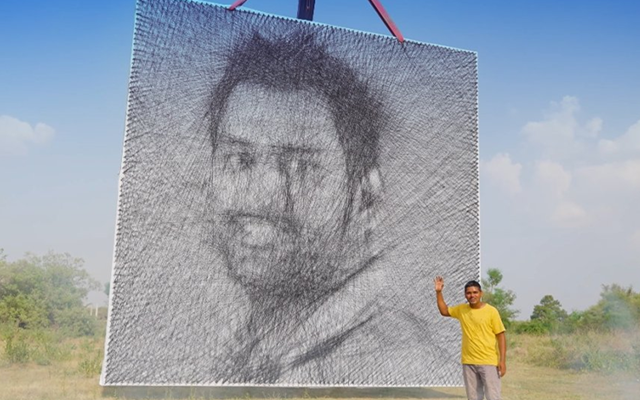  WATCH: Telugu Experiments Team makes largest thread art of MS Dhoni