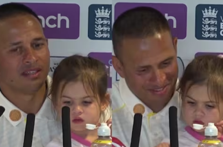 WATCH: Usman Khawaja attends post-day press conference with his daughter