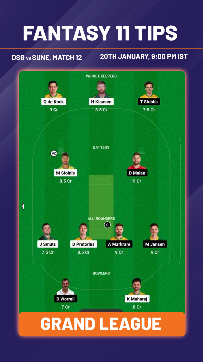 DSG vs SUNE Dream11